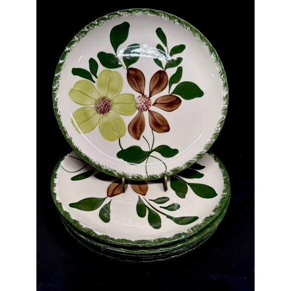 Vintage Blue Ridge Southern Potteries Green Briar flower dinner plates9.25”